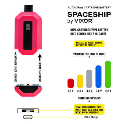 VIXOR | Spaceship 650mAh 510 Dual Cartridge Battery with puff counter